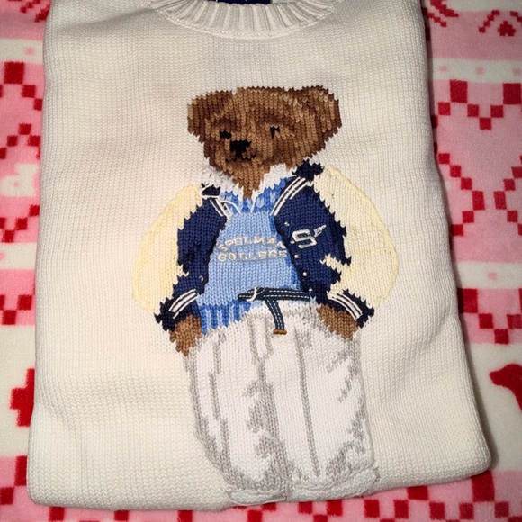 Ralph Lauren White Sweater with Bear Motif SZ L - Picture 3 of 9